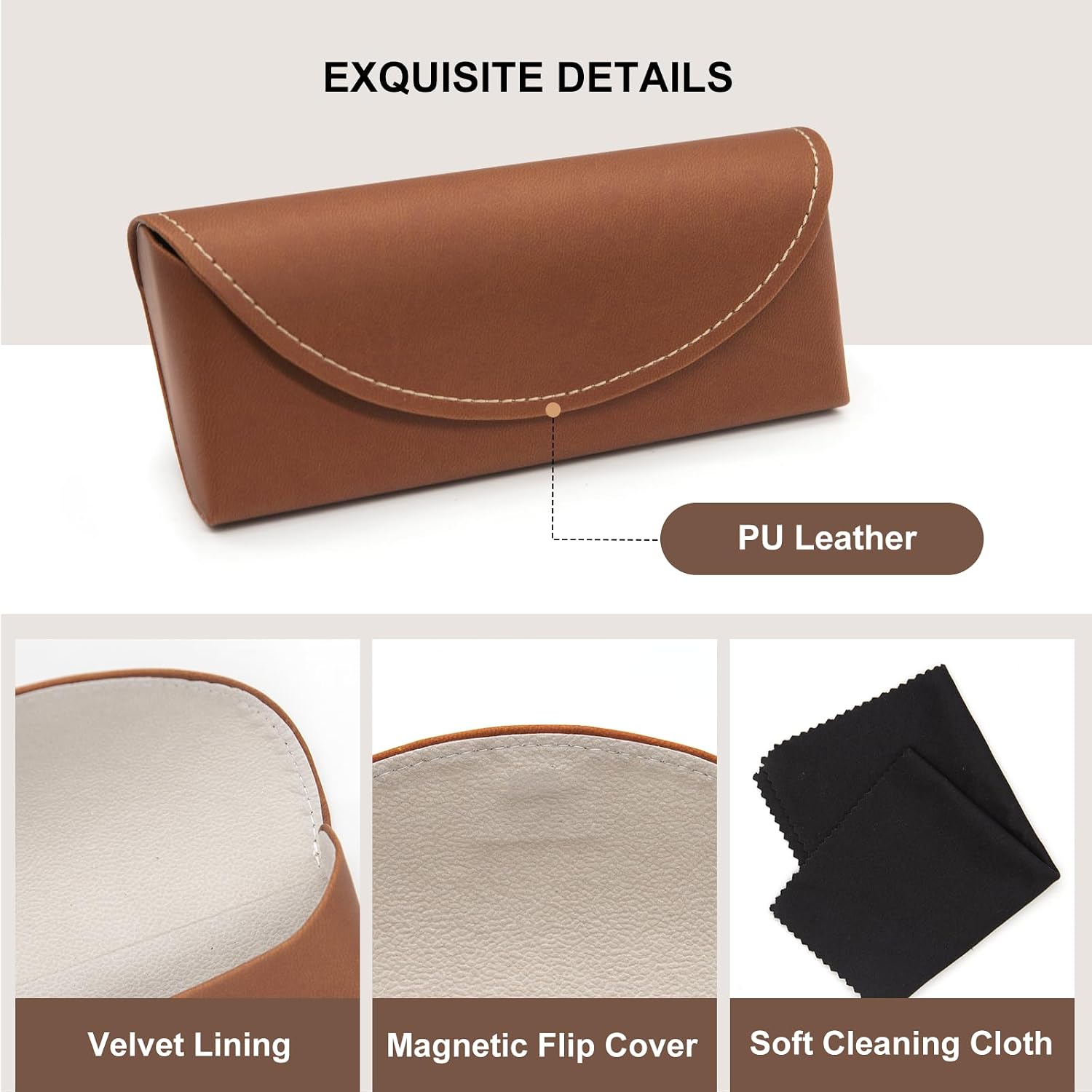LJCZKA Glasses Case Hard Shell for Women Men, Magnetic Eyeglasses Case PU Leather with Cleaning Cloth for Travel School