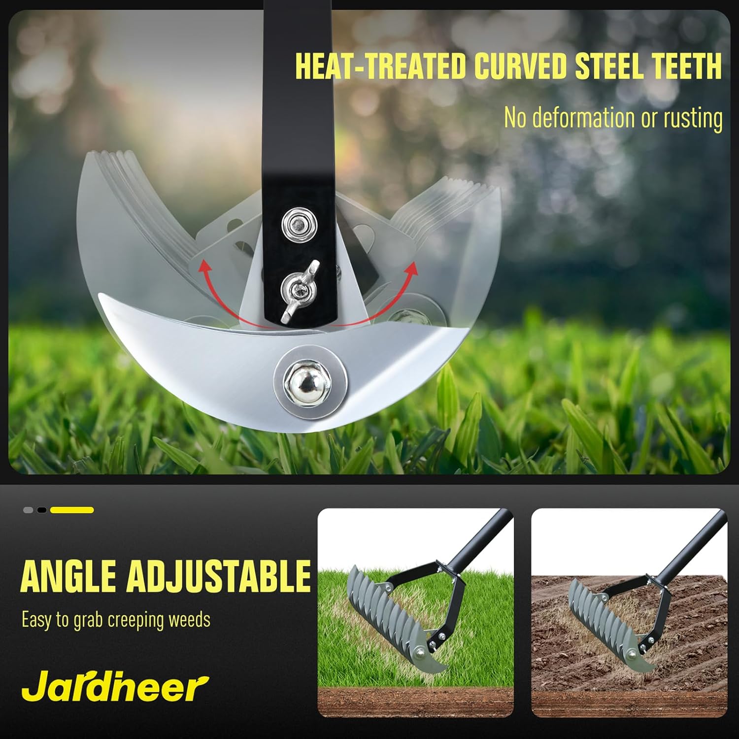 Jardineer Thatch Rake for Lawns, 61.4" Long Handle Manual Dethatcher with Adjustable Head, Metal Rake Heavy Duty for Dethatching, Dead Grass Removal, Garden Debris & Lawn Care Maintenance
