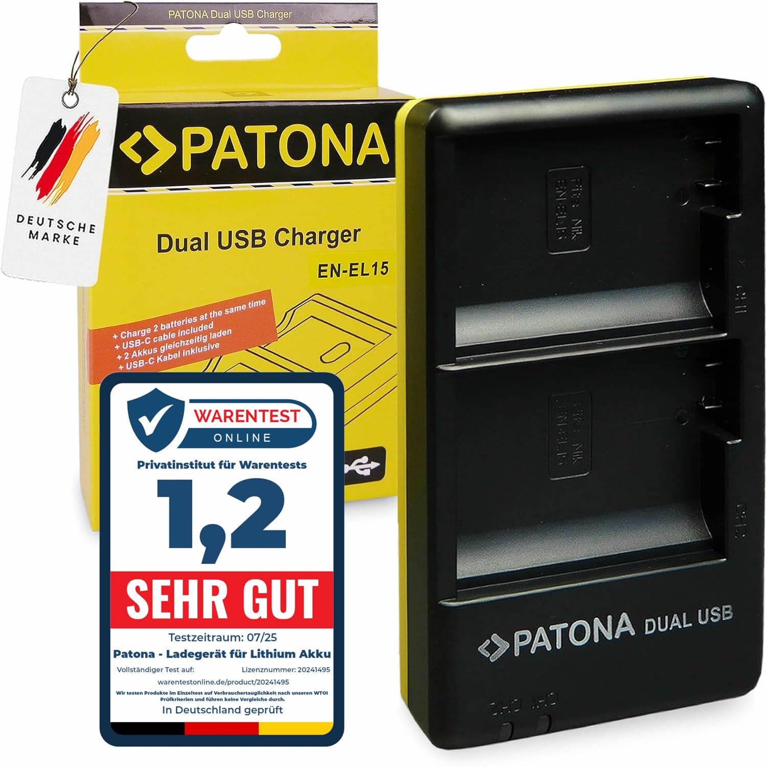 PATONA Dual Chargeur USB-C/Micro-USB pour Nikon EN-EL15/EL15b/EL15c | Chargeur voyage compact pour Z5 Z6 Zf Z6II Z6III Z7 Z7II Z8 D800 D850 D7000 D7100 D7200 D7500, avec câble USB