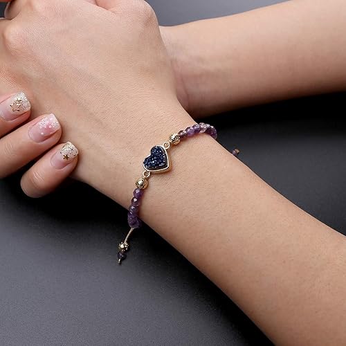 Miniatura 2 de Top Plaza Pulsera de cristal curativo de chakras de 0157in para mujeres y niñas pulsera ajustable con forma de corazón Amatista, Cristal de
