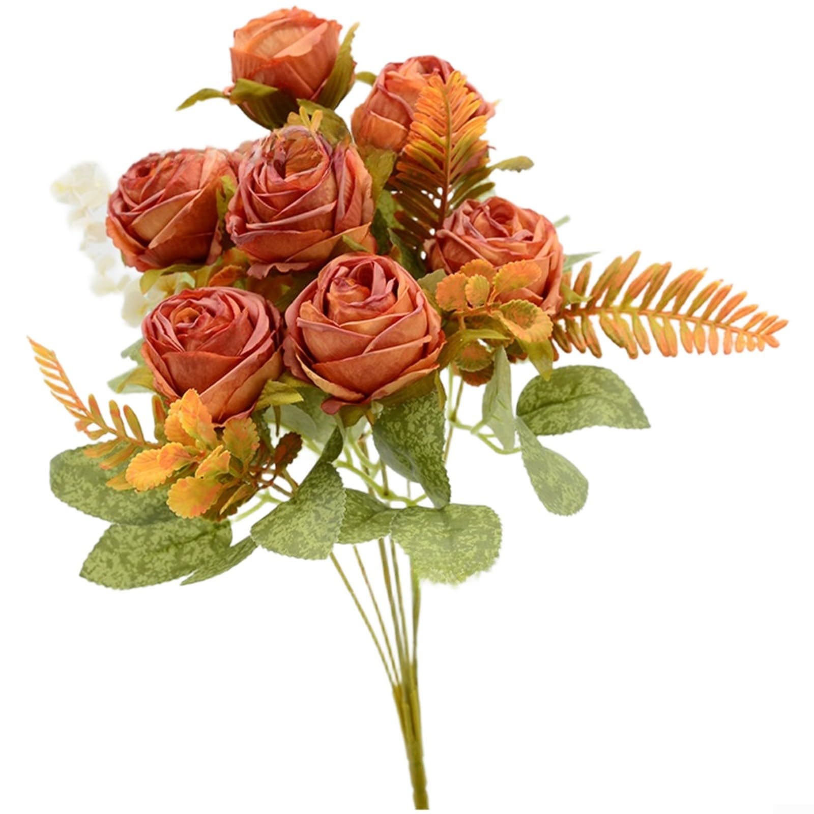 Roses artificielles en soie à 7 têtes bouquet caramel de 35 cm pour fête