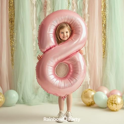Miniatura 2 de Globo de número 8 de 40 pulgadas para niño o niña, color rosa grande 0-9, globos grandes de Mylar de 8 números, suministros de decoración de fiesta