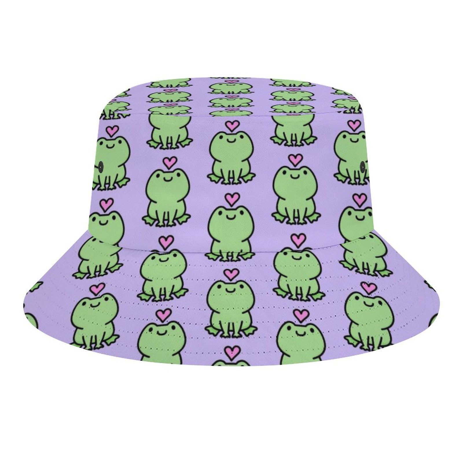 Fabretto Unisex Kawaii Frog Love Bucket Hat For Women Men Packable Fisherman Hat Sun Cap Travel Outdoor Beach Caps