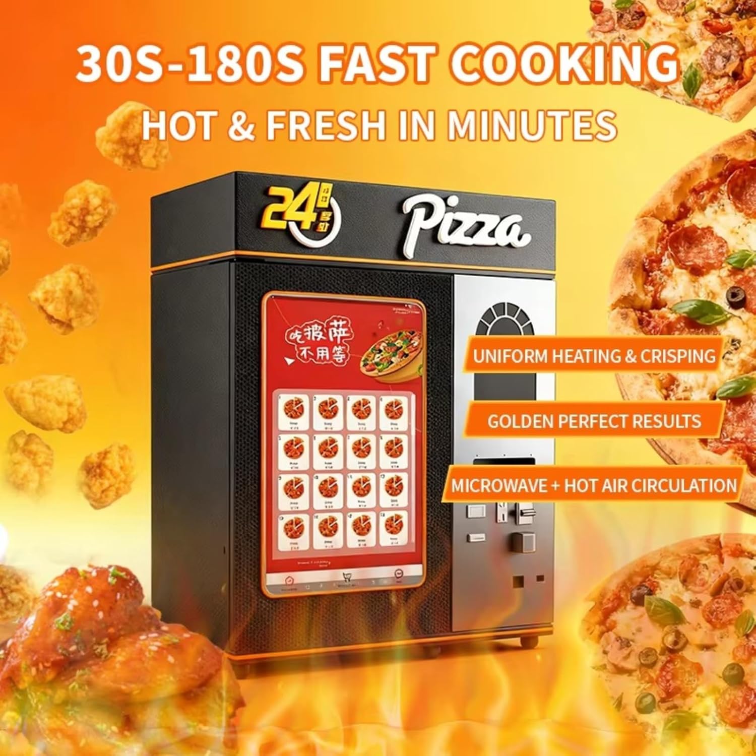 Fresh Pizza Vending Machine Automated Pizza Kiosk with Customizable Toppings - Made to Order in 5 Minutes, Perfect for Family Dining - Tempered Glass, Ideal for Shopping Malls and Food Courts