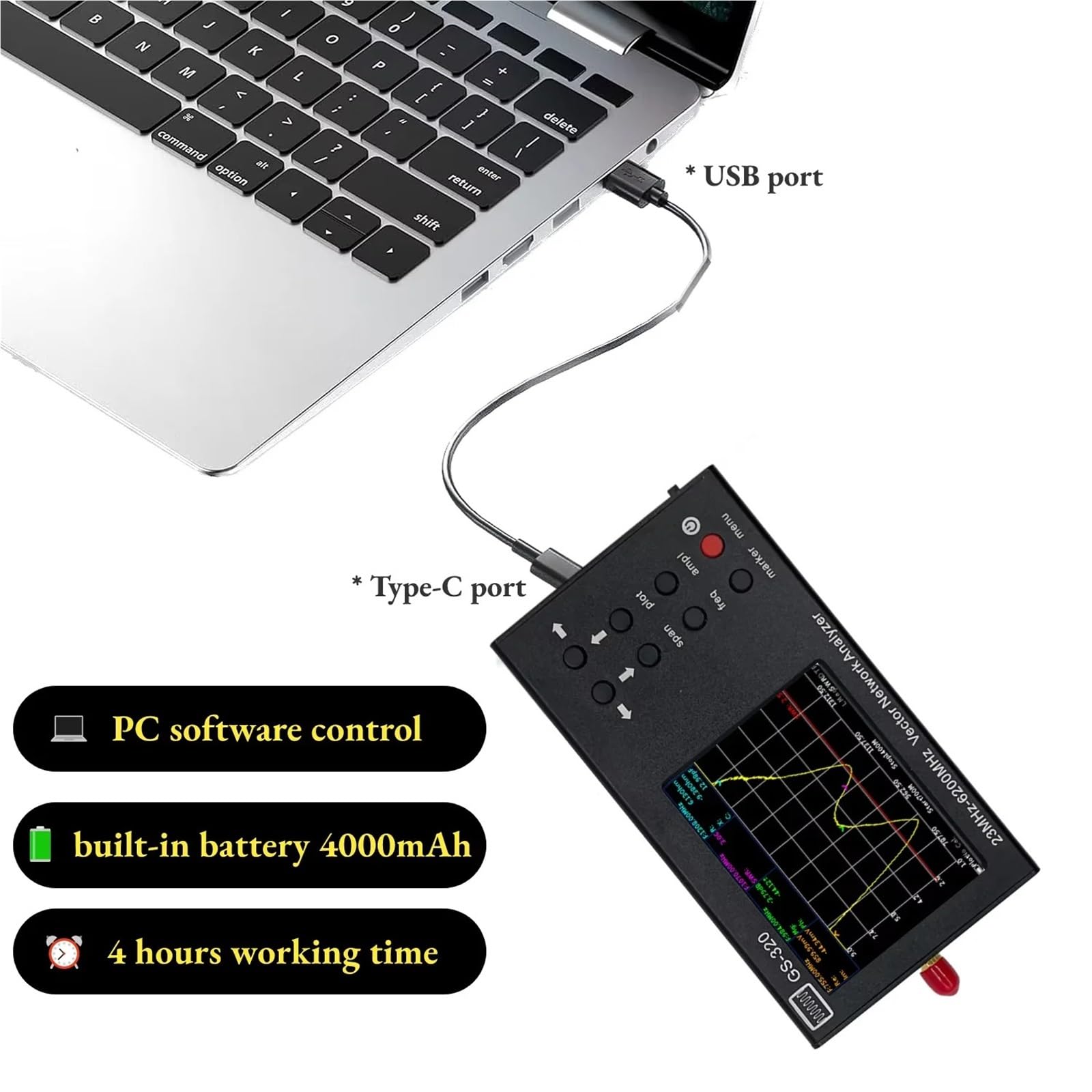 Analizator widma, GS320 Analizator sieci wektorowych 6 GHz HT6 Log Antena okresowa Pomiar napięcia Współczynnik fali stojącej 6-9 dB EMC Szerokopasmowy