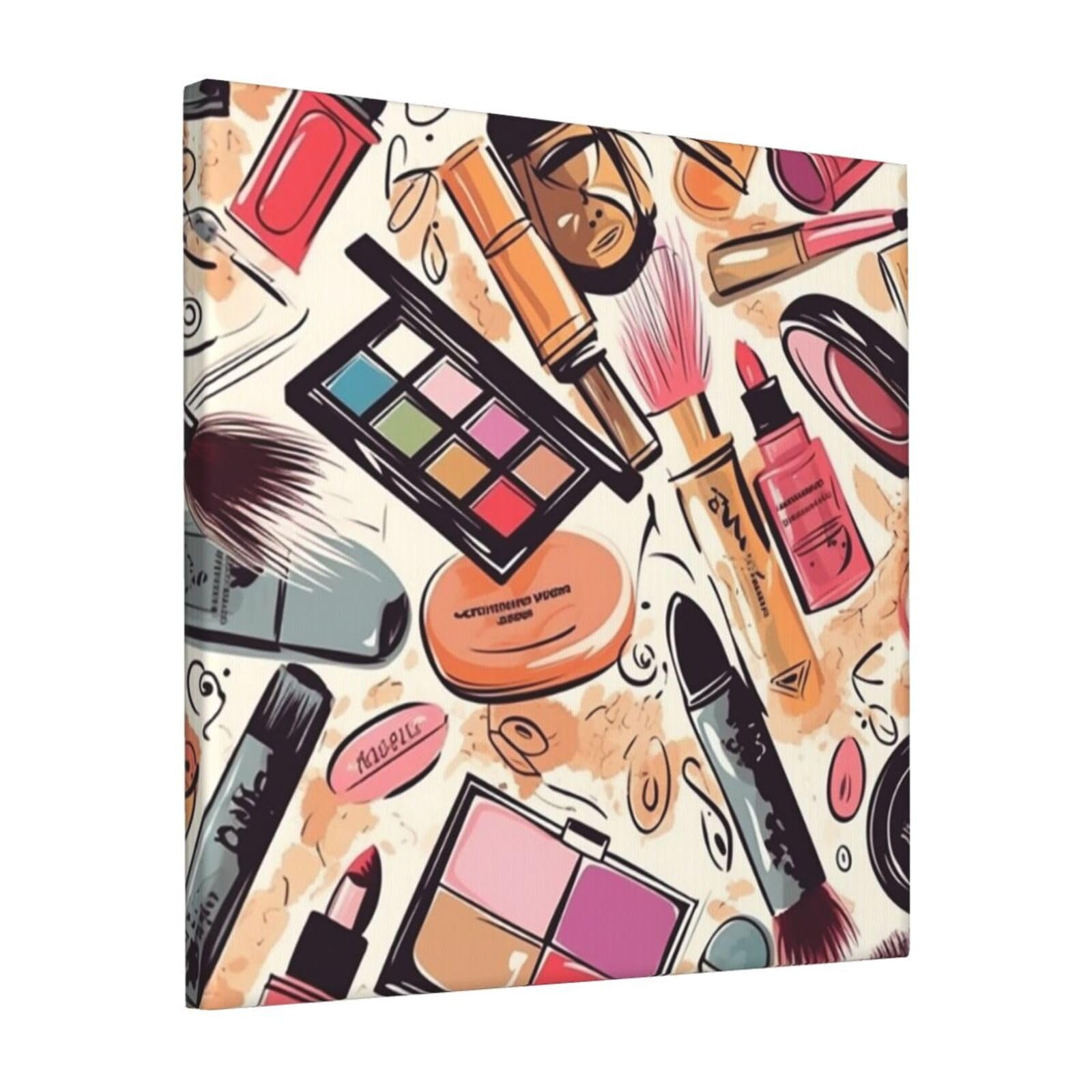 Cosmetic And Makeup Theme Pattern Canvas Wall Art for Living Room Wall Decor 12"x12" Modern Artwork Painting Pictures Hanging Canvas Prints Aesthetic Wall Art for Bedroom Bathroom Office Wallart Decor