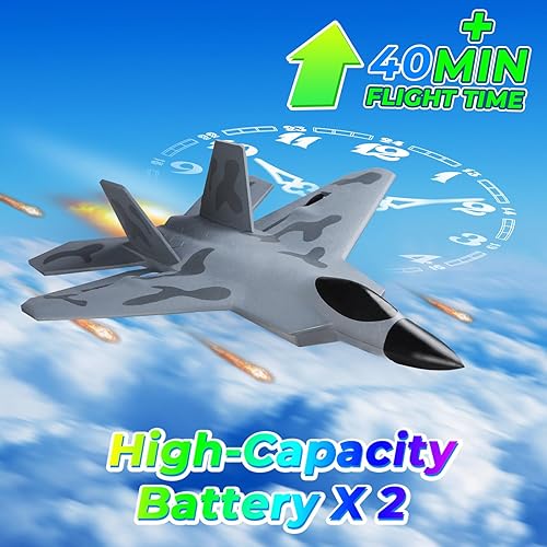 Miniatura 6 de F-22 Avión RC de 2 canales, control remoto, avión fácil de volar, juguete para principiantes, 2CH F22 RC Glider Toy para niños, niñas, adultos y
