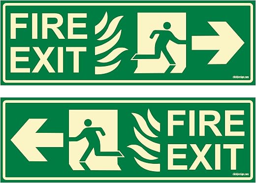 Clickforsign Glow in Dark Fire Exit Signboard combo(pack of 4) right arrow P2,left arrow P2 300 x 100 mm