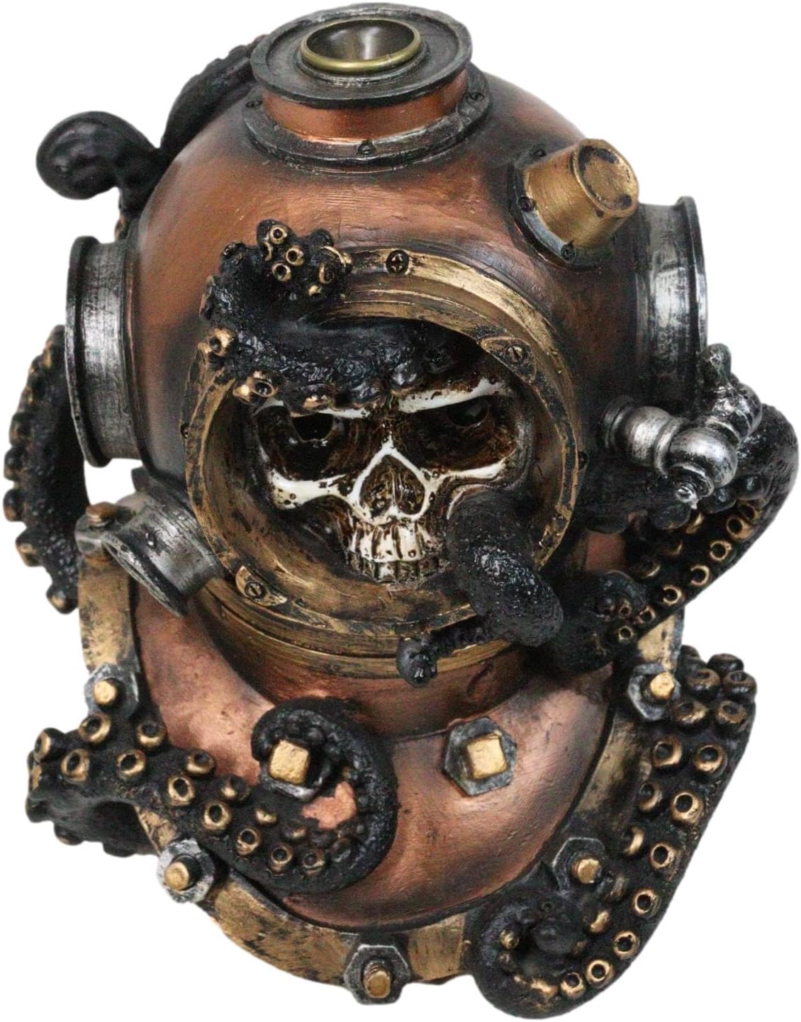 Ebros Gift Nautical Ocean Marine Octopus Kraken Smothering A Steampunk Diver Skull in Helmet Incense Cone Burner Holder Resin Statue Sea Cthulhu Giant Octopuses Themed Decorative Figurine
