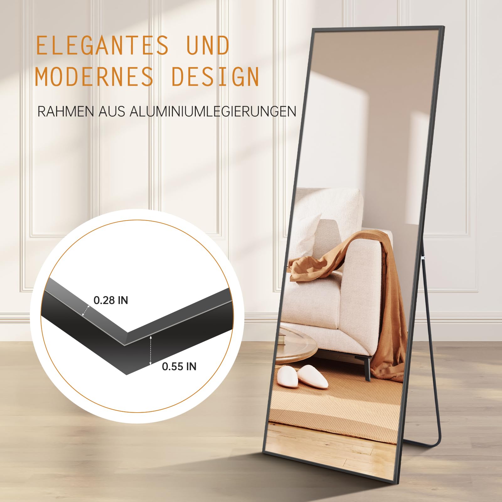 Produktbild von NARCISSUS Bogenförmiger Ganzkörperspiegel Mit Aufhängeband, 40x120 Cm Goldener Wandspiegel Für Schlafzimmer, Wohnzimmer Oder Flur, Tür- Und