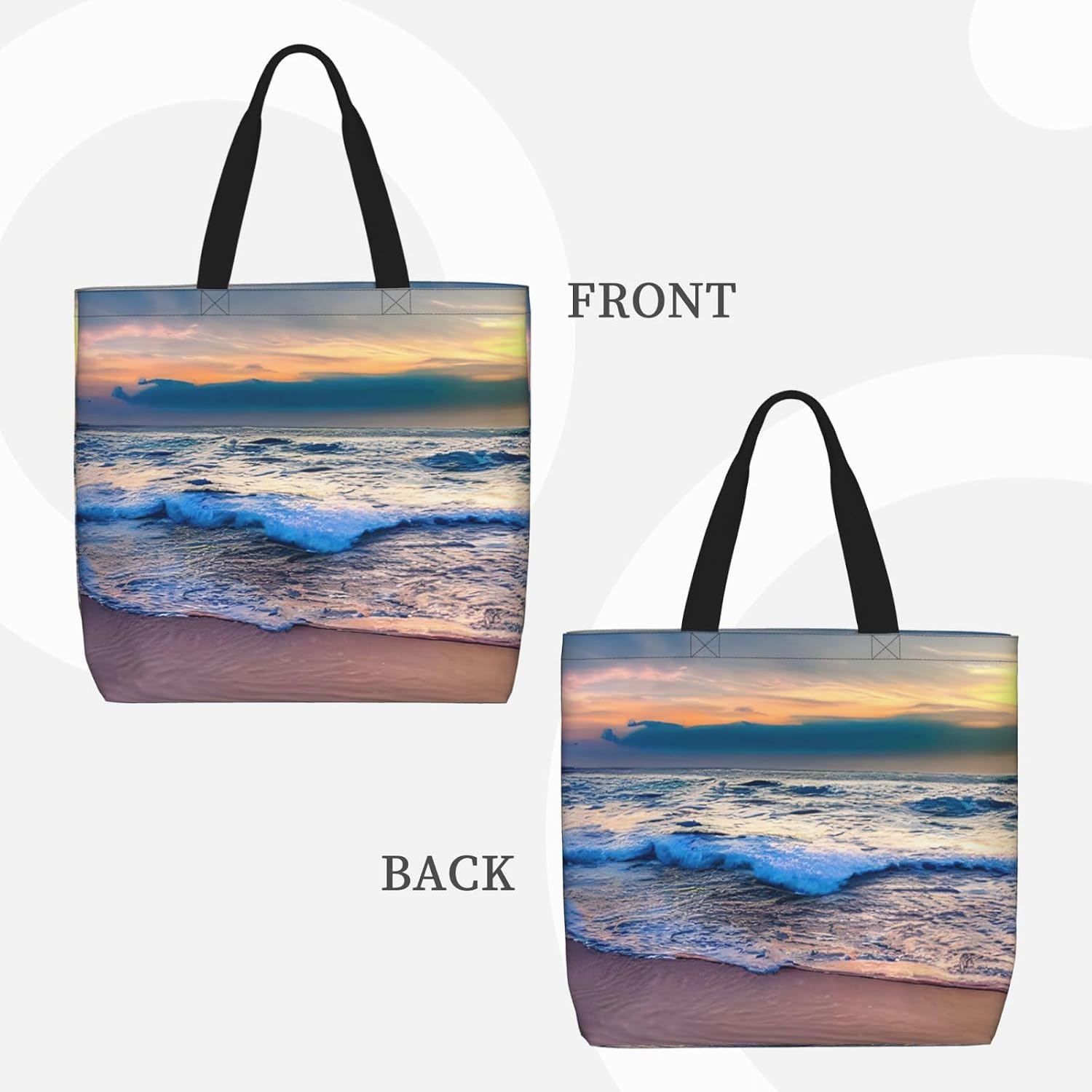 Serene Seaside Sunset Print Eco-Friendly Tote Lightweight Grocery Bag Daily Commuting Travel Beach Gym Use