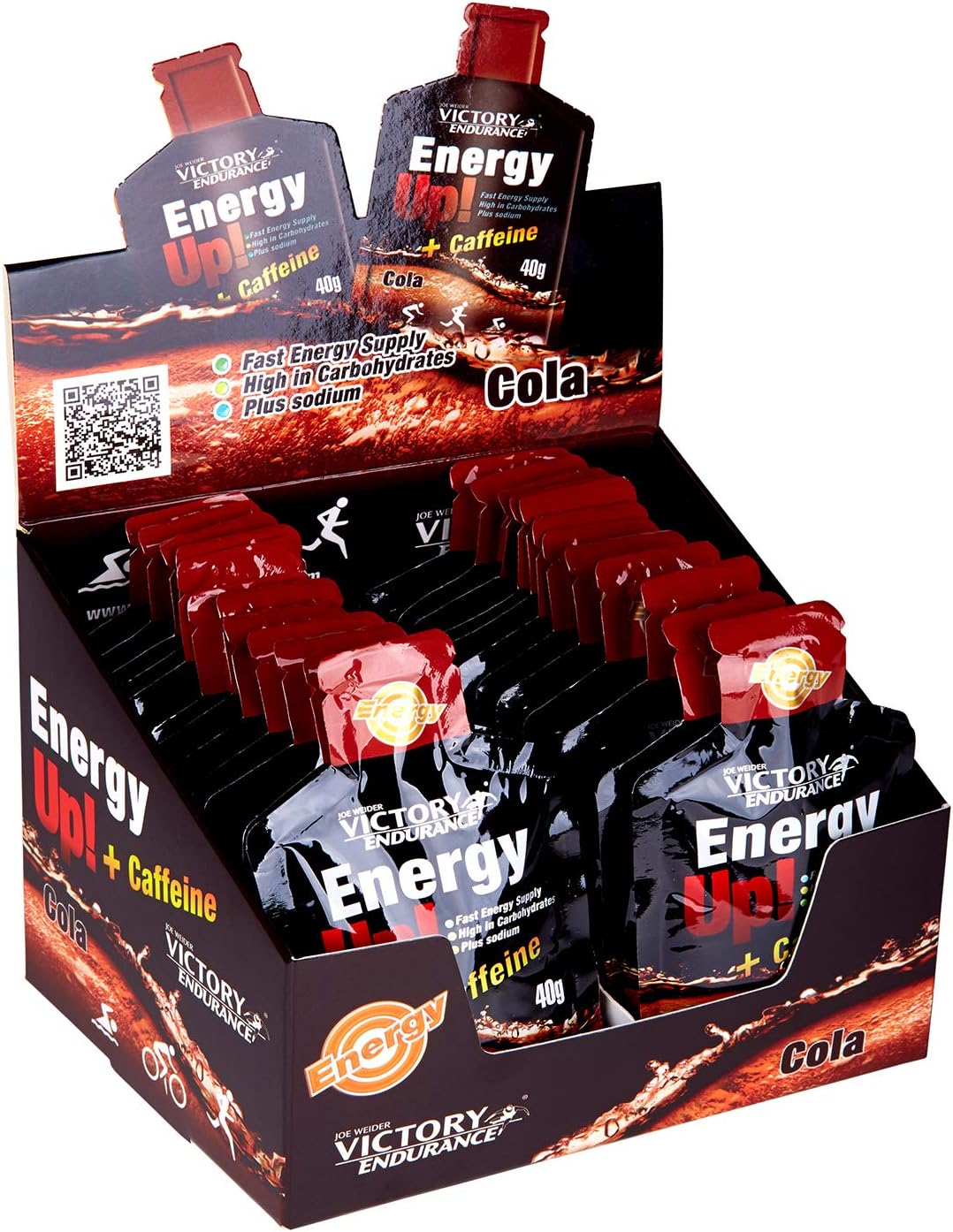 Energy Up Caffeine Gel (24x40g) Cola Flavour. Energy Gel with Caffeine and High Carbohydrate Content for immediate Energy Supply. with Added Sodium