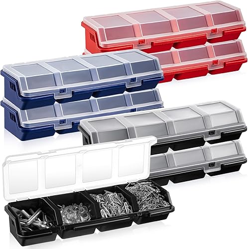 Miniatura 12 de Hushee Caja Organizadora de Tornillos de 6 Piezas con Tapa, 4 Compartimentos, Caja de Herramientas con Divisores de Plástico, Organizador Apilable