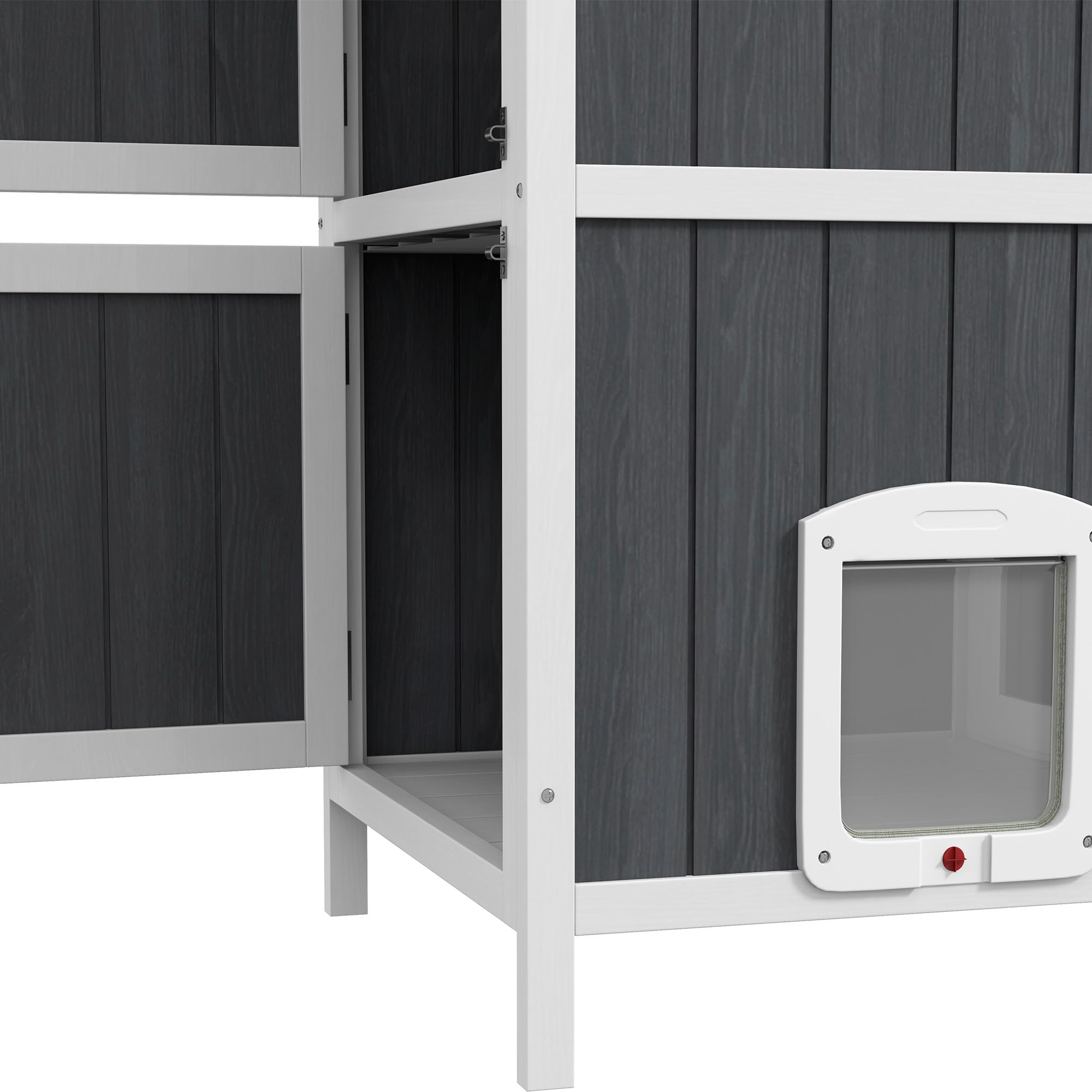 PawHut Cuccia Gatto Esterno in Legno di Abete a 2 Piani, Casetta per Gatti da Esterno con Tetto Apribile e Impermeabile, 60x60x90.5cm