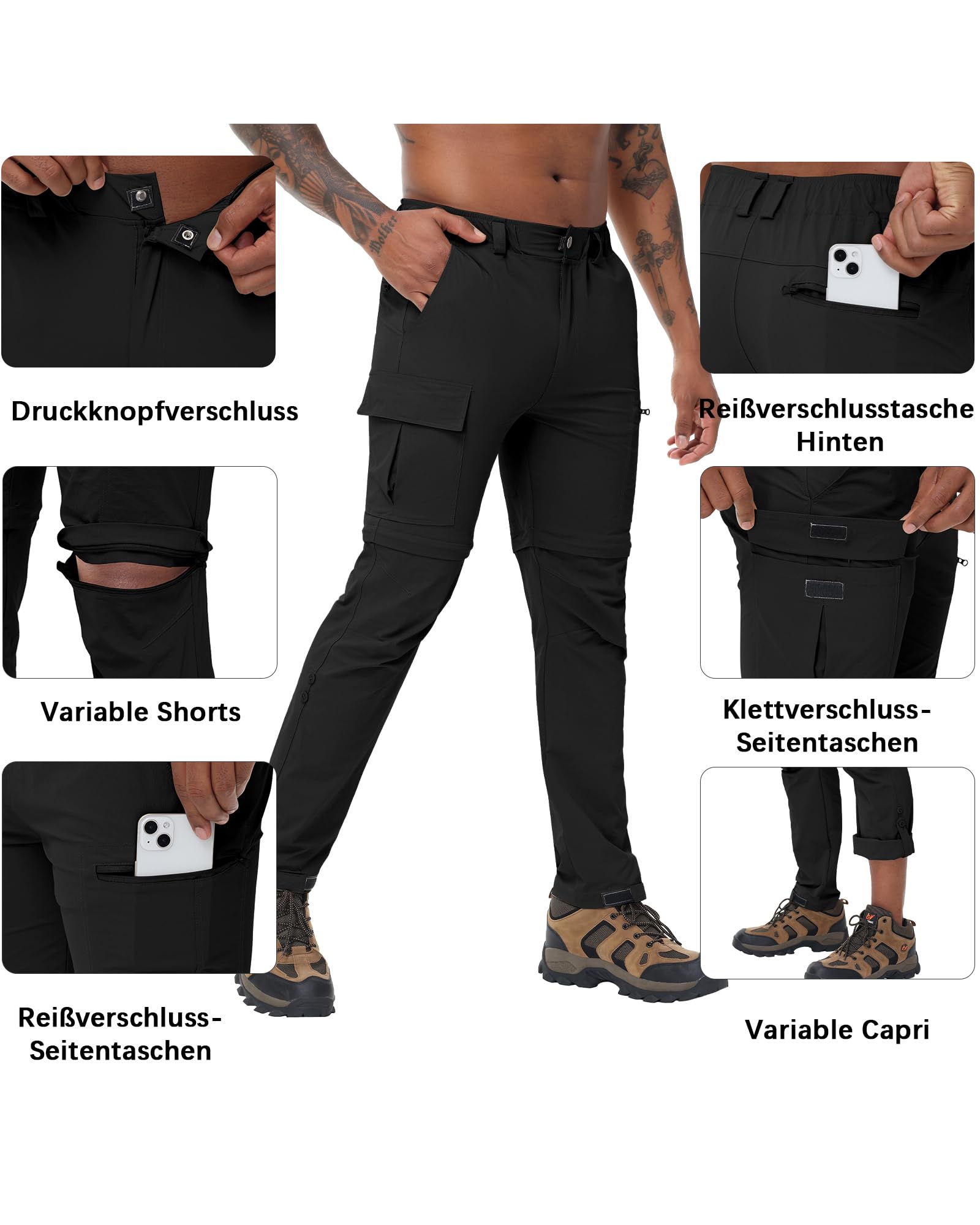 YAOBAOLE Pantaloni da trekking da uomo con zip off, rimovibili, traspiranti, ad asciugatura rapida, elasticizzati, funzionali con 5 tasche