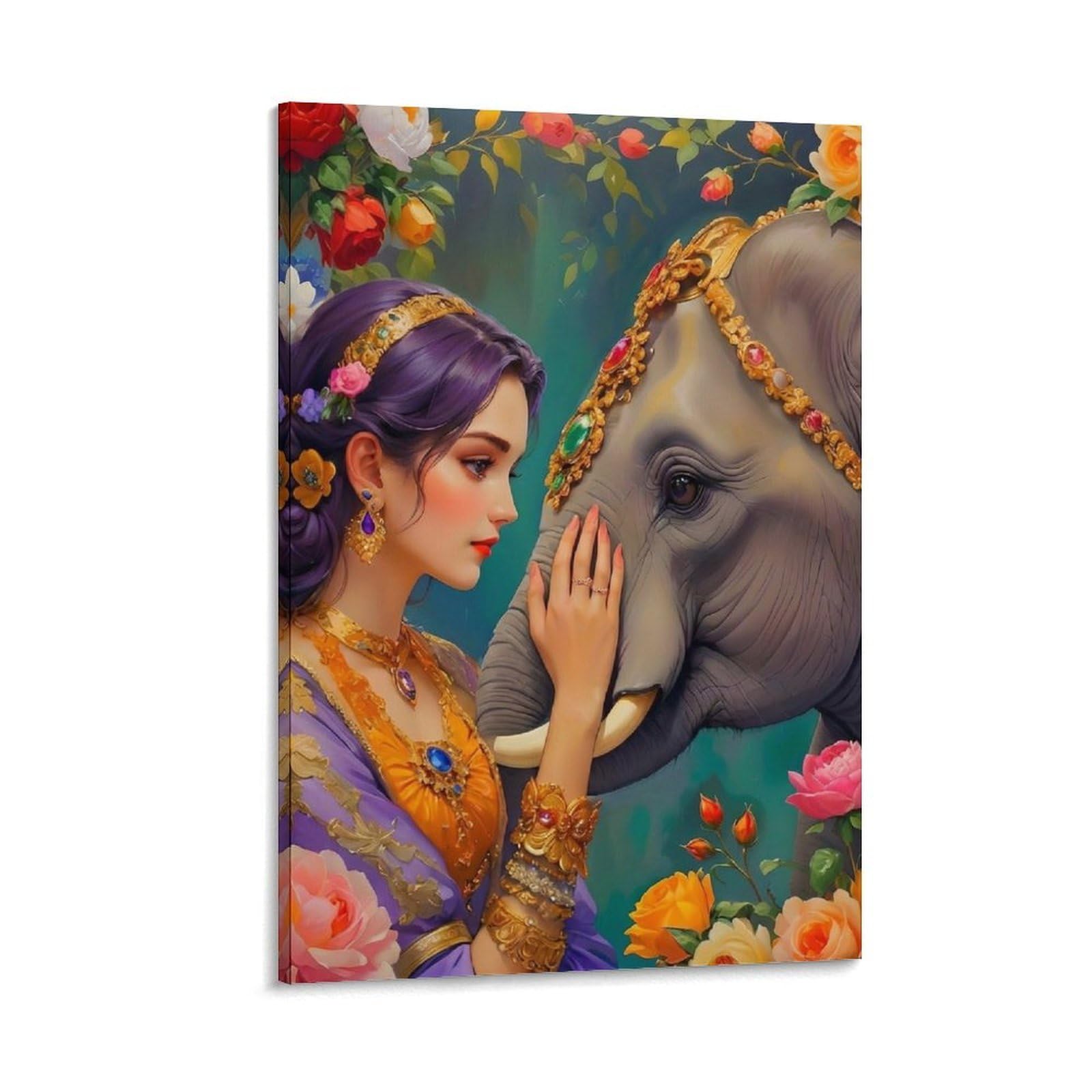 DHBANEIOK Elephant Queen Portrait Poster Artwork Giclee Canvas Prints Modern Wall Art Picture Wall Hanging for Bathroom Wall Decor 24x36inch(60x90cm)