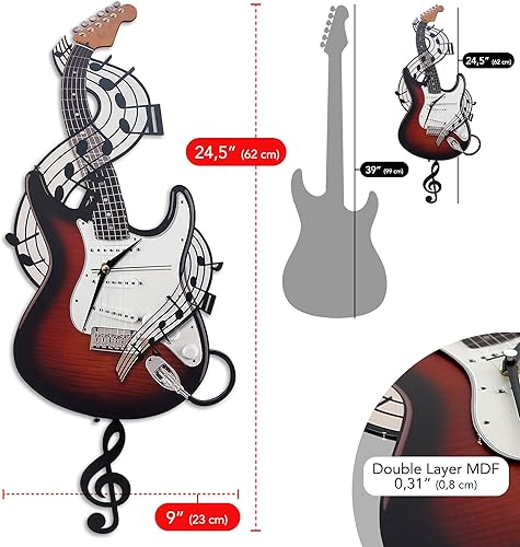 Miniatura 4 de Reloj de pared de guitarra eléctrica, reloj de pared con llave oscilante, regalos para músicos, decoración de música, regalos de guitarra,