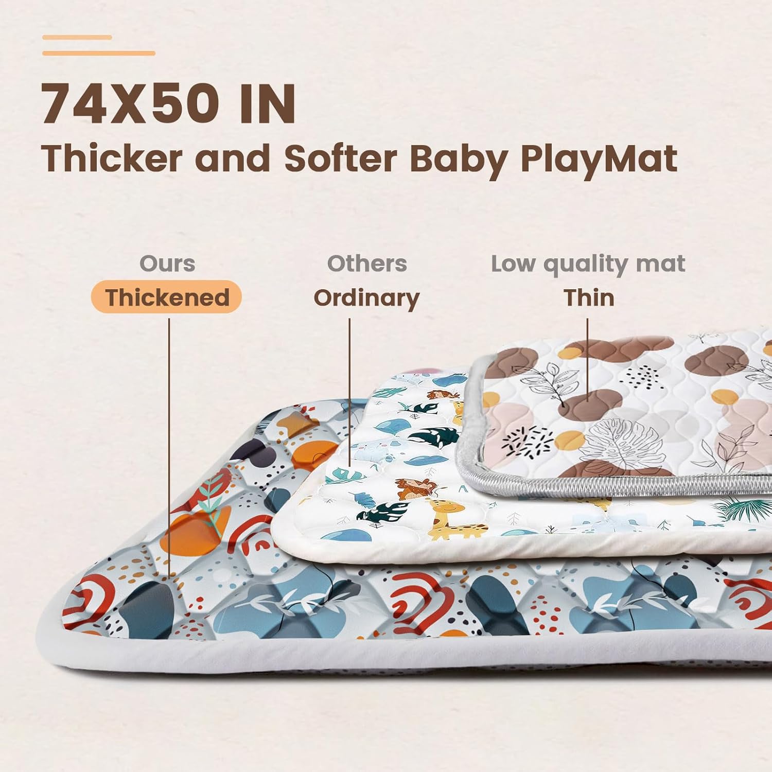 Fshibila 74" × 50“ Baby Play Mat for Playpen, Baby Playmat for Floor, Thick Ultra Soft Play Mat for Babies and Toddlers Infants Playing or Crawling, Grey