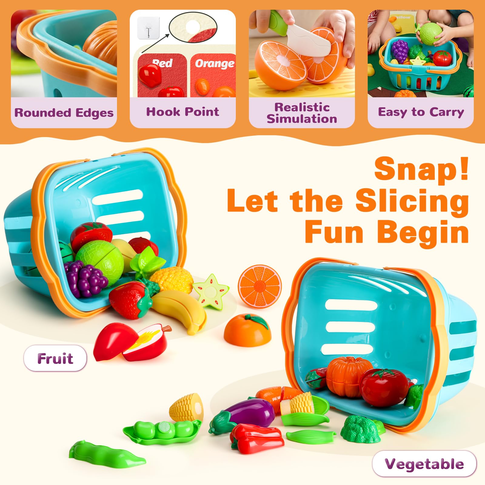 Conjunto Wdebay: fruta para cortar + alfombra de árbol de fieltro. Accesorios para comedores, Juego de comida para cocina infantil. Juguete educativo a partir de 3 años – Regalo para niñas/niños