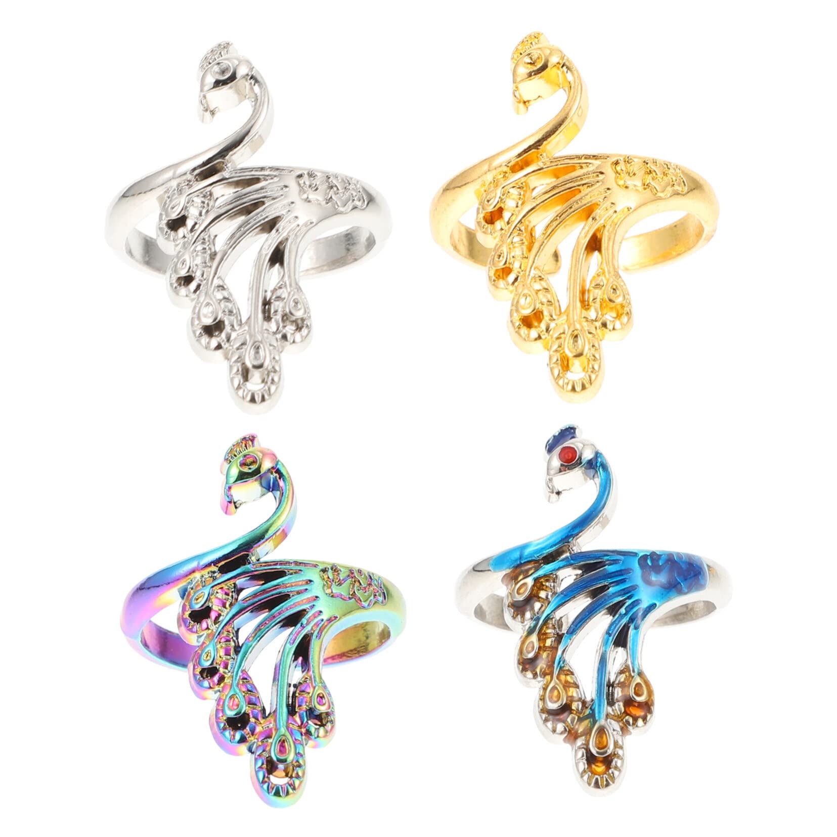 Ciieeo 4pcs Hooker Knitting Thimble Adjustable Knitting Ring Household Braided Rings Couple Jewelry Adjustable Braided Ring Knitting Accessories Adjustable Stand Peacock Knitting Ring