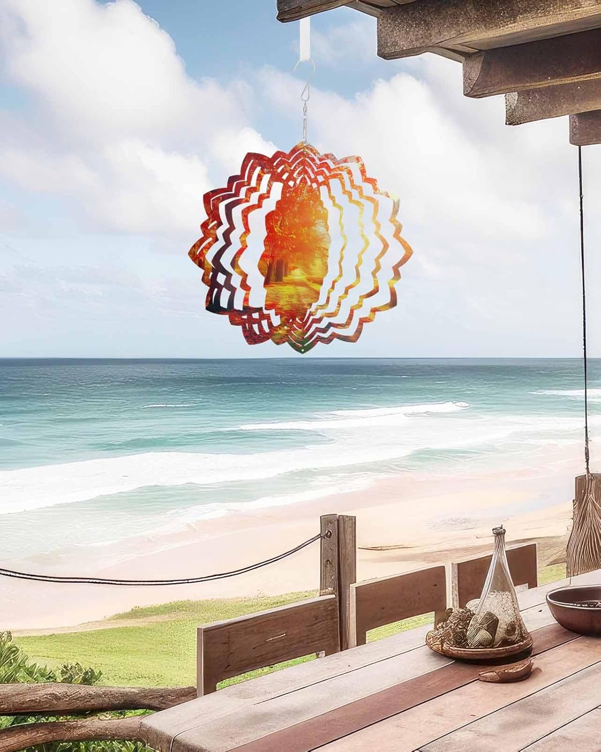 Red Fall Leaves Wind Spinner for Yard and Garden, Thanksgiving Trees Forest Setting Sun Hanging Wind Spinner Outdoor 3D Kinetic Wind Sculpture Spinners Indoor Outdoor Patio Décor Ornaments Gift 12 in