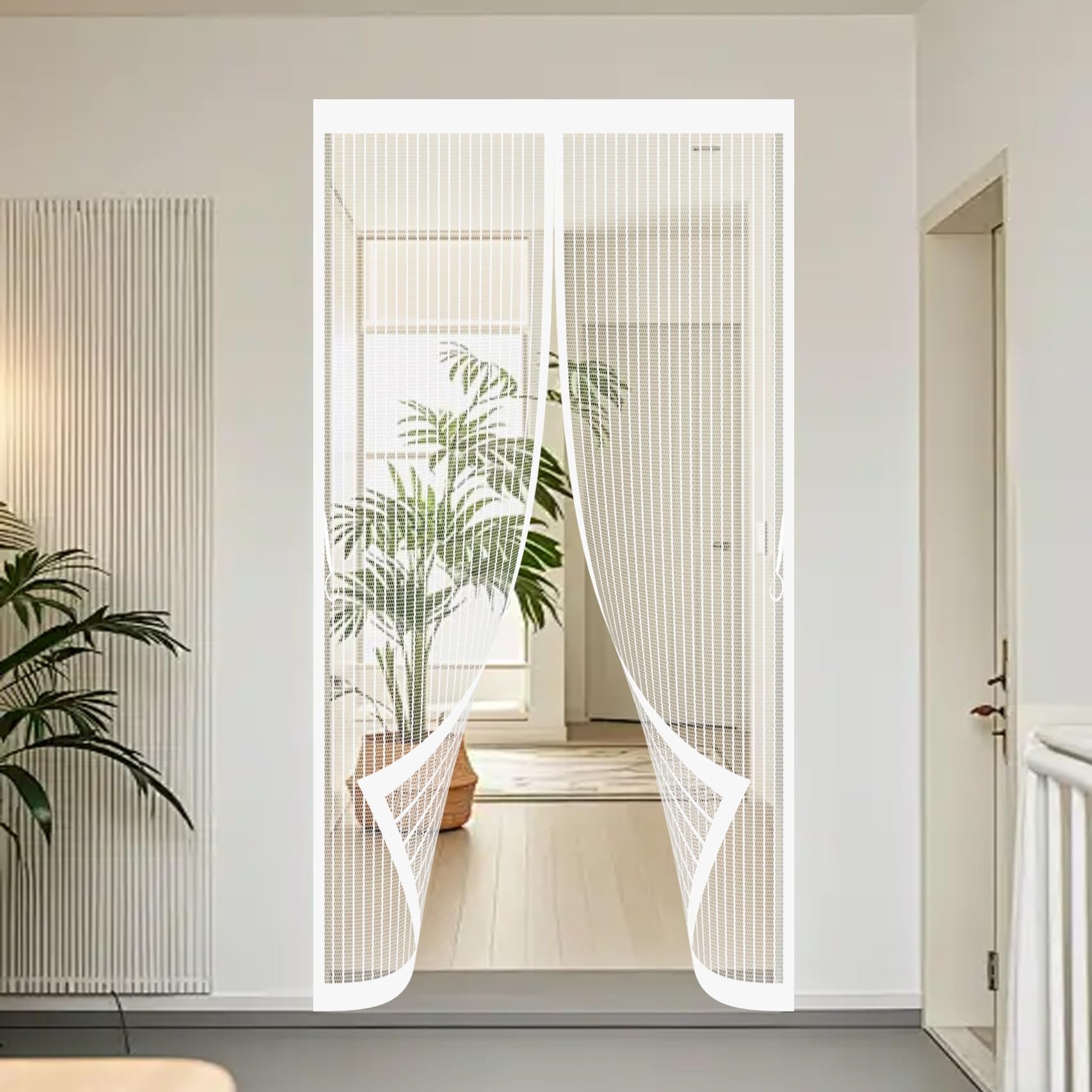 Magnetic Screen Door 115 x 242 cm Powerful Magnets, No Drill Installation, Automatically Closes, for Keeping Out Flies & Bug Insect Protection Door for Patio Doors Balcony, White