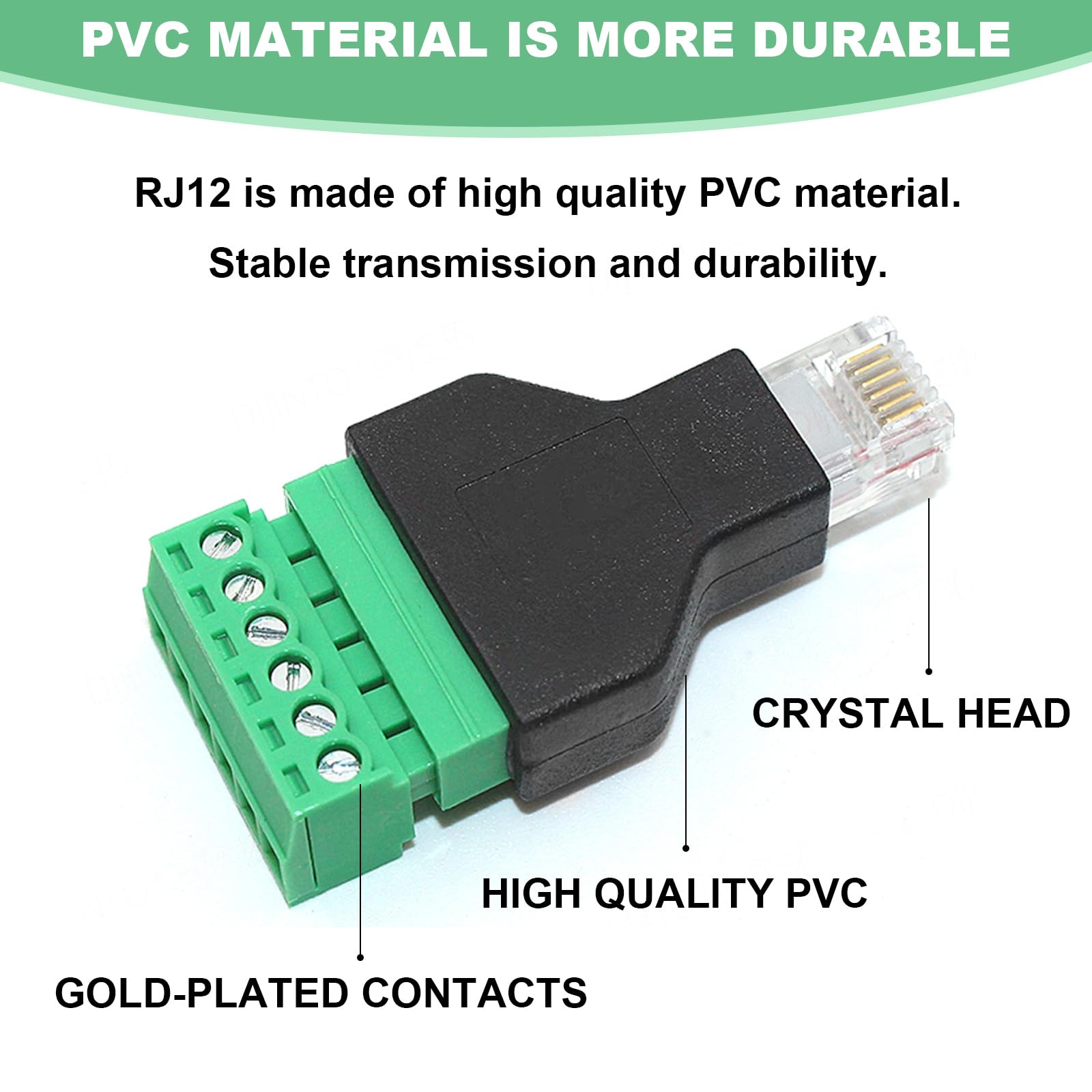 10 conectores modulares RJ12 6P6C macho a 6 pines terminales de tornillo, adaptadores, adaptadores CCTV para cable de auriculares Cat3 (10 unidades)