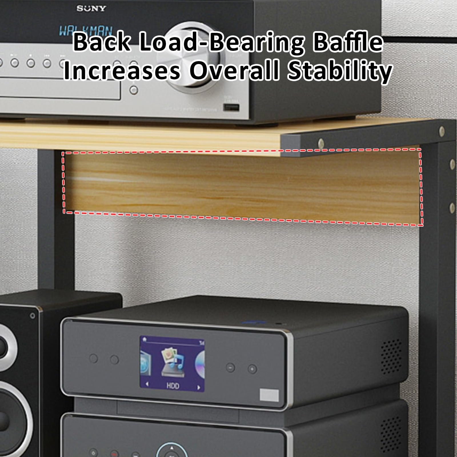 Mueble Equipo Hifi Torre de 2 Niveles Estantes for Amplificadores de Parlantes for Tocadiscos Soporte de MDF Estante de Audio Estante de Almacenamiento de Componentes Estéreo(Black+wood,50x40x40cm)