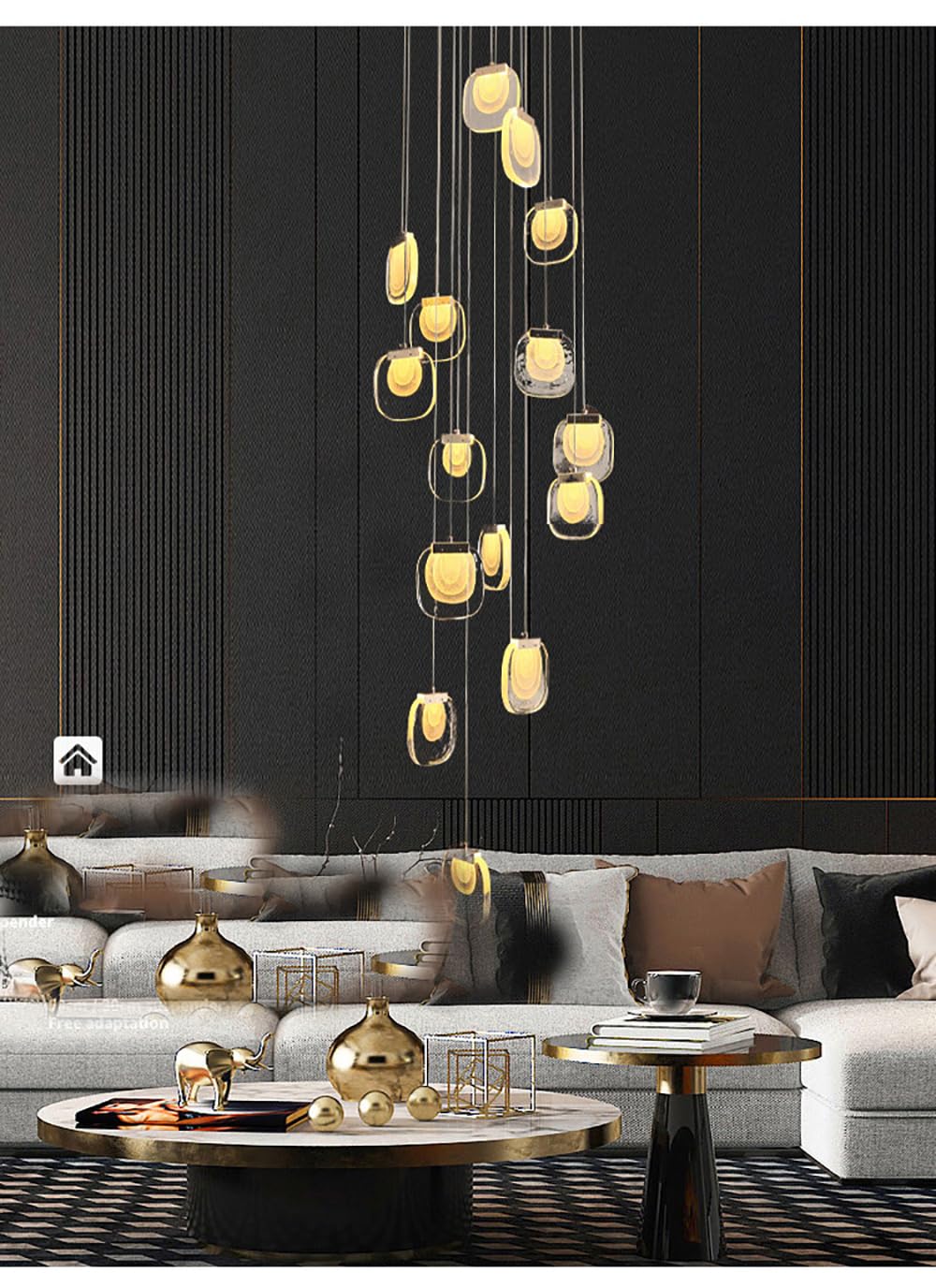 Lampe suspendue double vitrage et lustre créatif long pour escalier moderne