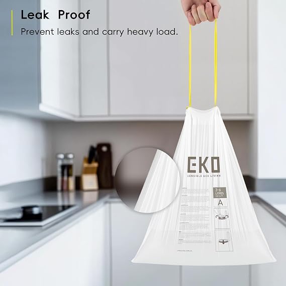EKO Bin Bags, Kitchen Bin Liners, Drawstring, 3-6 Litre, 30 Count, Code A