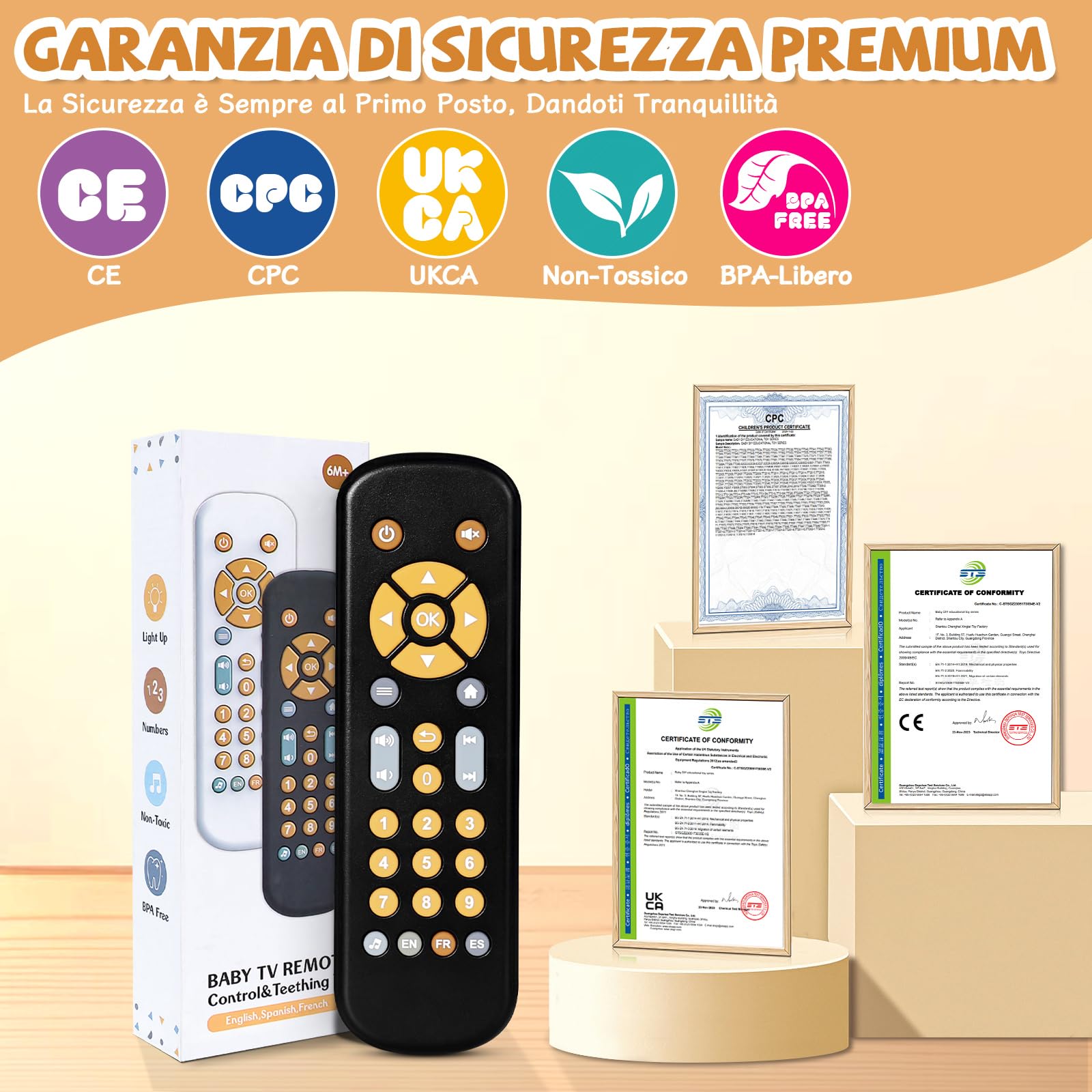 Orzbow Telecomando Bambini Giocattolo, Volume Regolabile Giochi Educativi per Bambini, Gioco Sensoriale per Bambini con Bottoni a Forma Multipla, Ragazzi Ragazze Giocattoli Musicali Regalo per 1 Anni