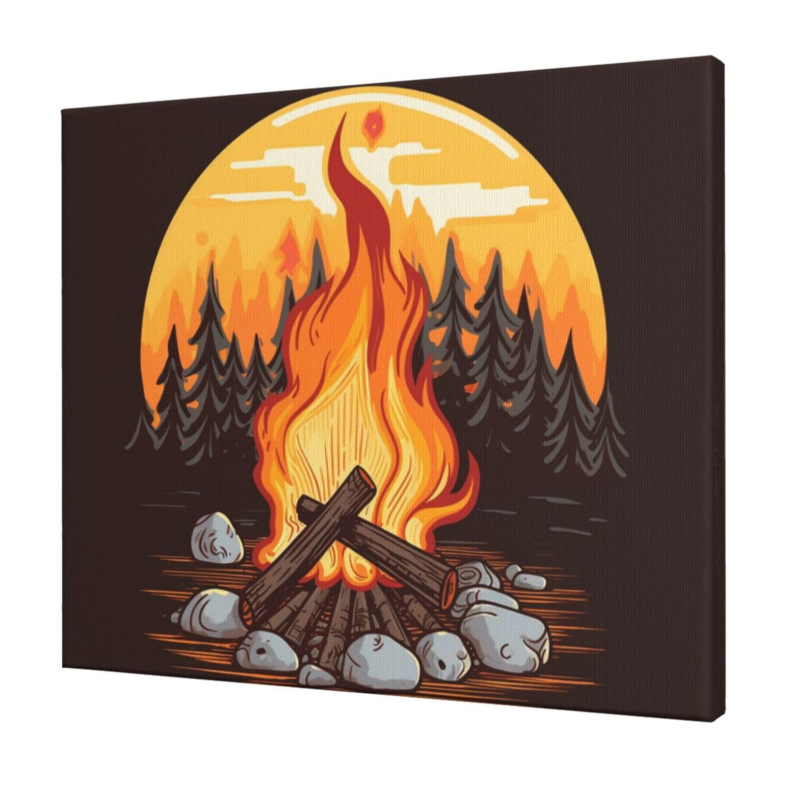 FodPand Bonfire Canvas Wall Art for Living Room Wall Decor 20"x24" Modern Artwork Painting Pictures Hanging Canvas Prints Aesthetic Wall Art for Bedroom Bathroom Office Wallart Decor