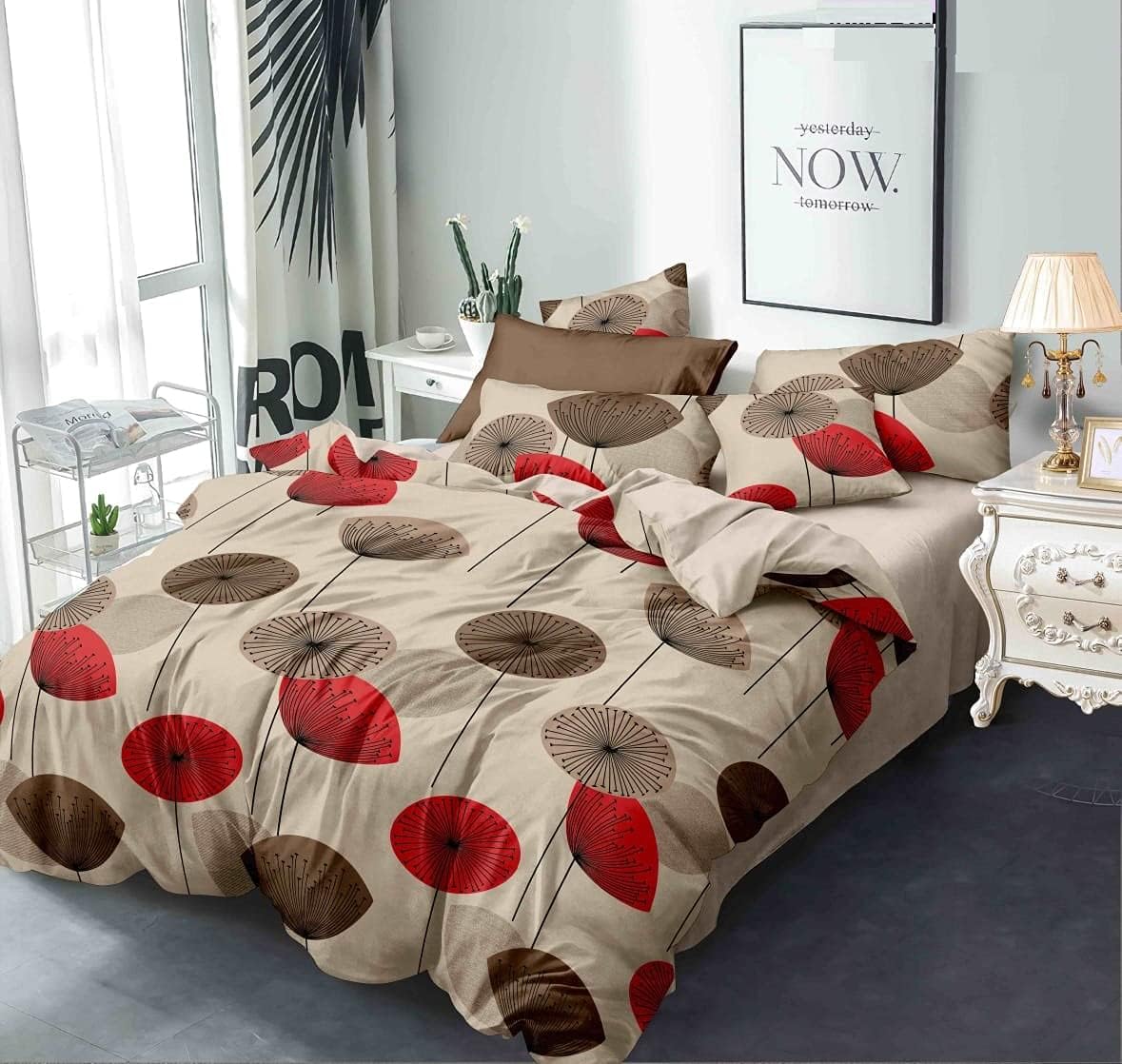 THE HOME STYLE Super Soft Glace Cotton King Size Double Bed AC Comforter with Flat Bedsheet with 2 Pillow Cover for All Weather/Season (Natural Brown) - 4PC COMFORTER SET