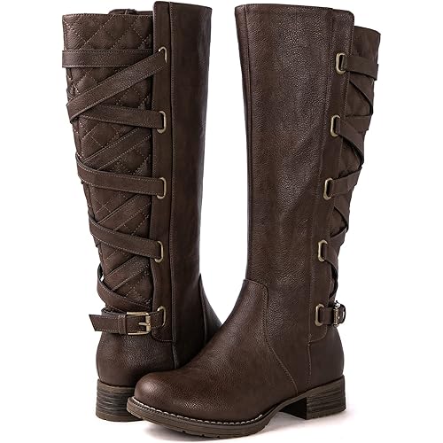 GLOBALWIN Women's Quilted Knee High Fashion Boots Strappy Boots For Women