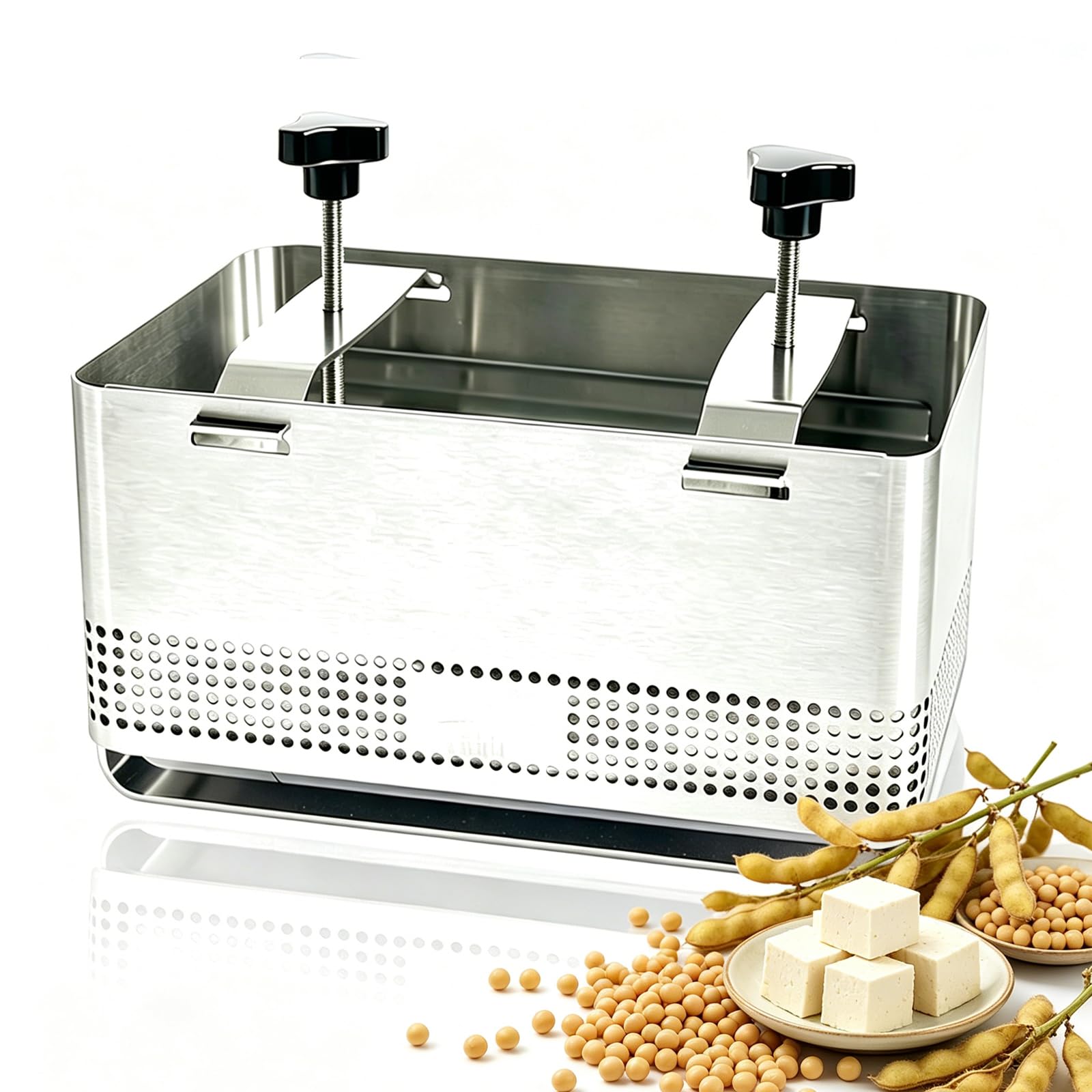 CHANGLKJ Commercial Tofu Pressing Mold, Tofu Press Paneer Maker With Tofu Press Cloth And Drip Tray, Thickened 304 Stainless Steel And Detachable To Clean Easily, For Kitchens, Food Workshops XL