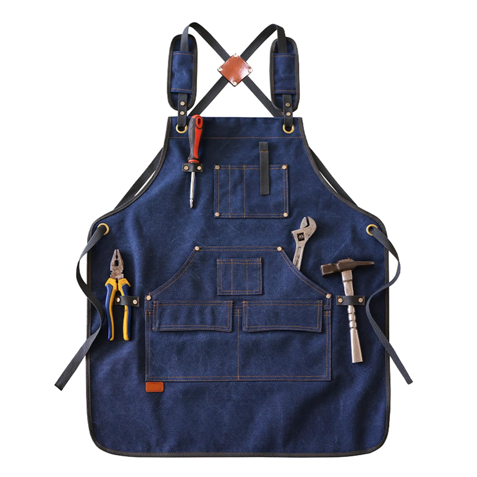 Delantales de trabajo, Delantal de lona con bolsillos, delantal chef espalda cruzada for hombre, mujer, camarero, carpintero, jardinería, amarillo