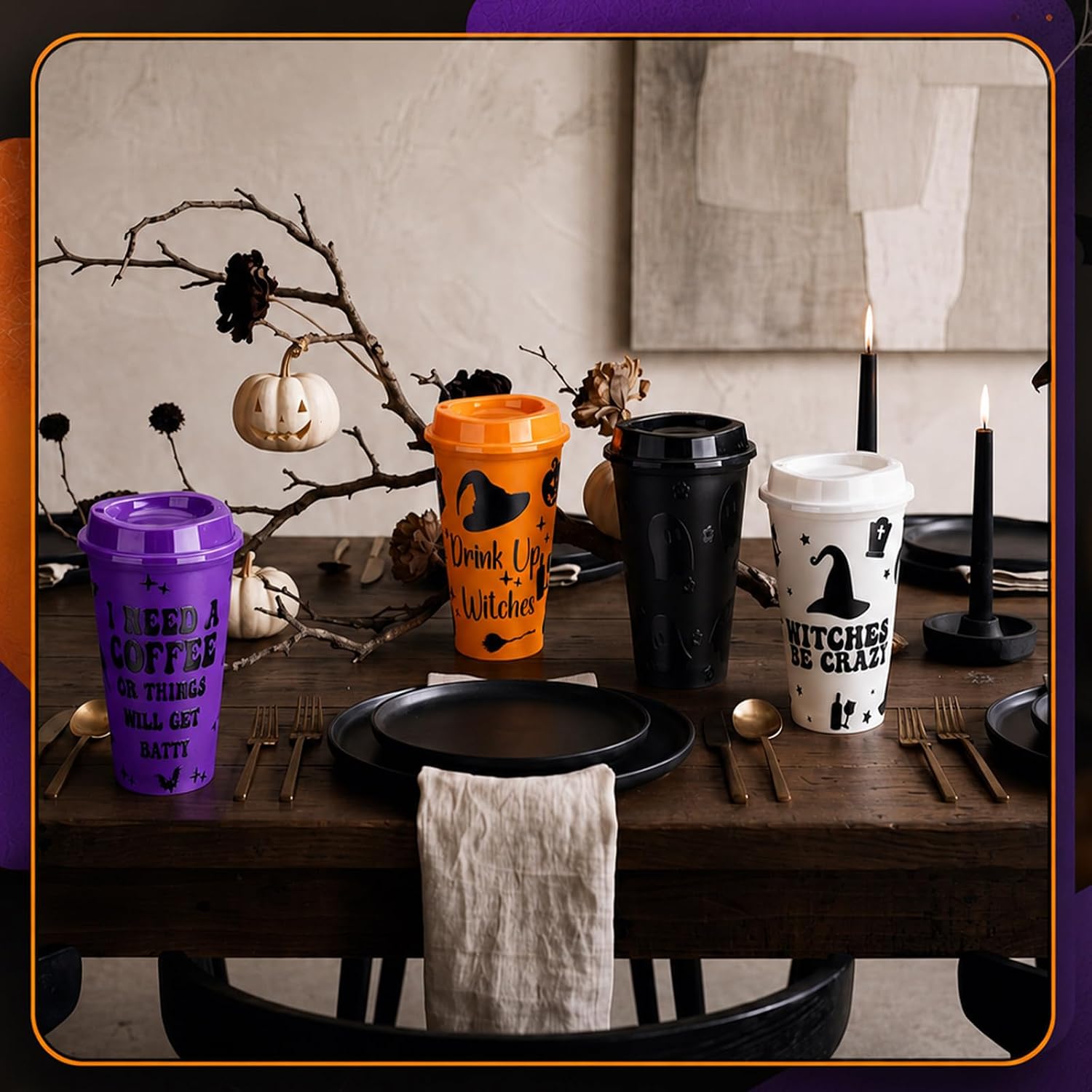 Pickmesh 12 Pack Halloween Witch Themed Coffee Cups 16 oz with Lids image 4