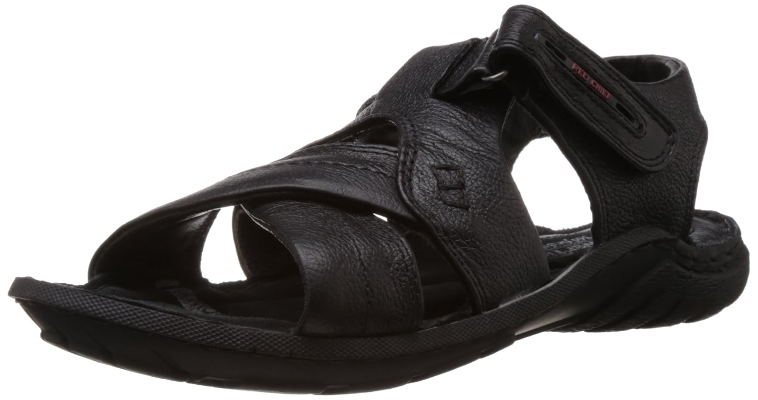 Redchief Men's Glossy Black Leather Sandals and Floaters 10 UK