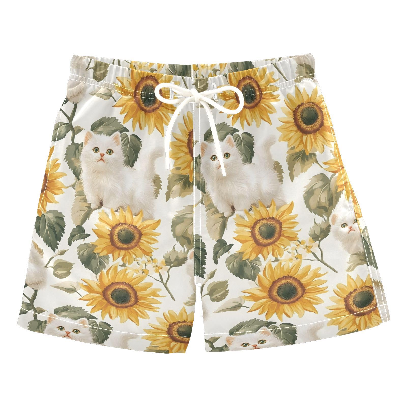 White Cat Sunflowers 3 Boys Swim Trunks Toddler Shorts Swimwear Boardshorts