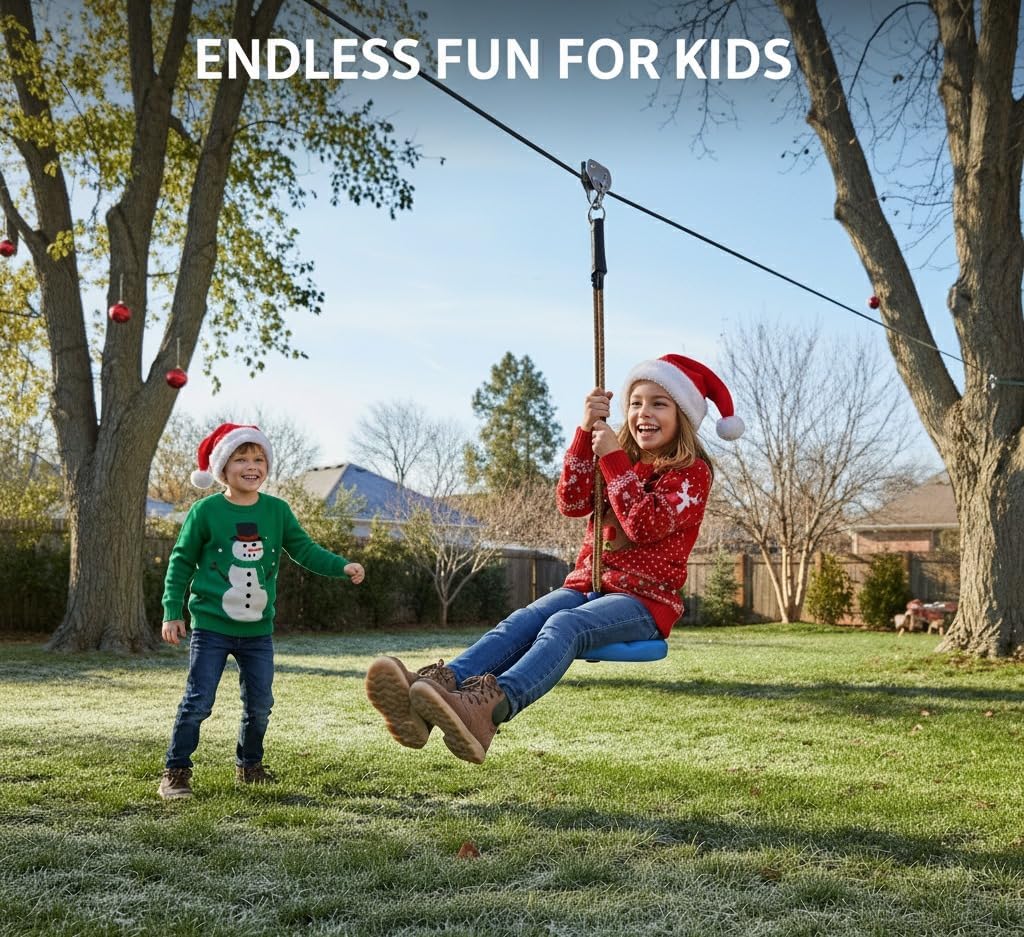 Hyponix Zip Line Kit for Kids & Adults 150 Ft, Backyard Zipline for Outdoor — 350lb Capacity, 1/4" Stainless Steel Cable, 7.5' Spring Brake, Ratchet System, Cushioned Seat, Gifts for Kids