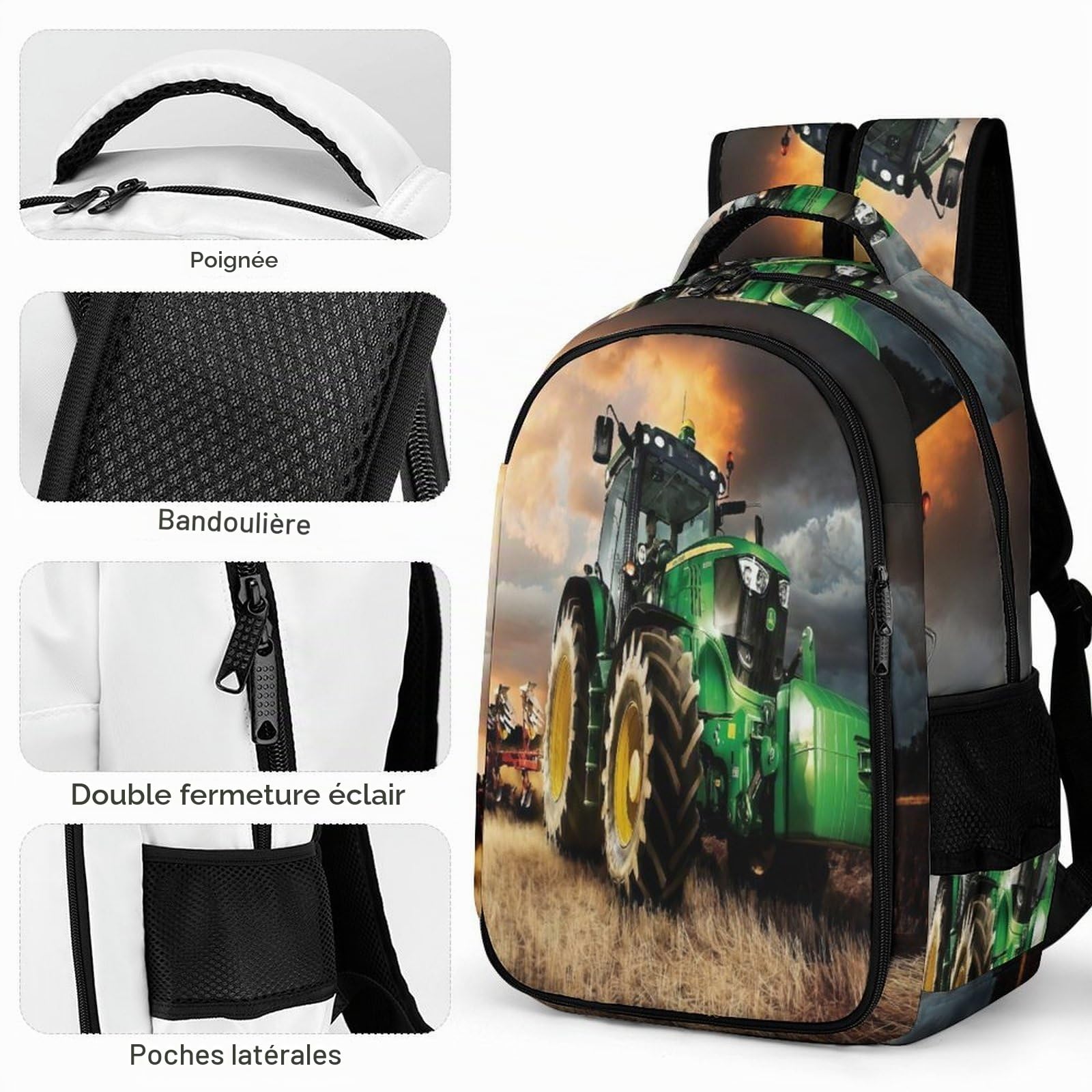 Cartable Garçon CP Mode Cartable Tracteur Filles Sacs D'école Scolaire Pour Ado Enfant Sac A Dos Pour Ordinateur Portable Loisir De Voyage