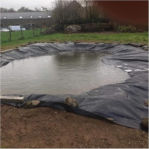 Image HDPE waterproof membrane Fish Pond Liner Gardens Pond Liner Pools Membrane Reinforced, with Seam Tape, Landscaping Liners Impermeable Film, 0.5mm Thickness Multiple (Size:13x46ft/4x14m,Color:0.5mm)