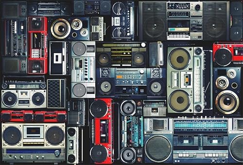 AOFOTO Fondo de pared vintage de 10 x 7 pies, estilo retro de los años 80, amplificador nostálgico anticuado, música, audio antiguo, altavoz bajo,