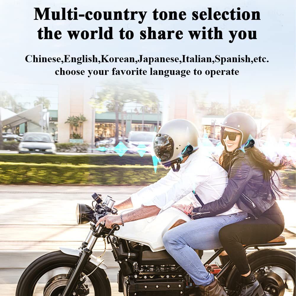 QSPORTPEAK Auriculares intercomunicadores de Grupo Bluetooth para Casco de Motocicleta,Alcance de 2000m/uso compartido de música/selección de Tono de Varios países(2 Pieza)