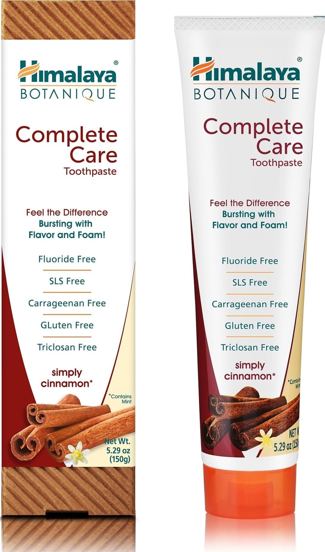 Botanique Complete Care Toothpaste, Cinnamon Flavor, 5.29 oz | Fluoride Free Toothpaste with Xylitol & Neem, Fights Plaque, Freshens Breath,SLS Free,No Artificial Flavors or Colors