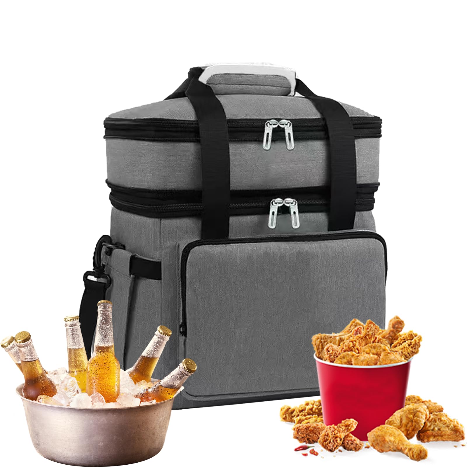 18 l Lunchbox für Herren, doppelstöckige Lunchtasche, weiche Kühltasche mit hartem Futter, isolierte Picknicktasche, auslaufsicher, mit Schultergurt, für Strand/Picknick/Reisen/Camping/Grillen