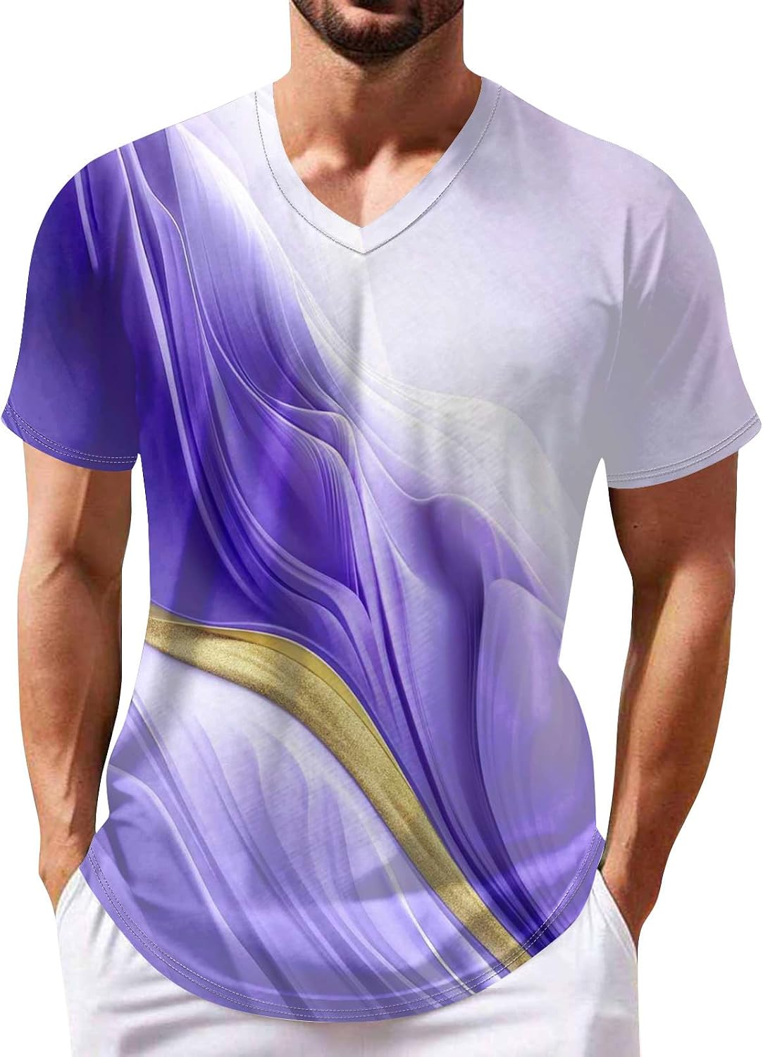 Ymosrh Men's Summer T Shirts Graphic Print Tees Short Sleeve V Neck T Shirts Casual Beach Shirt, S-3XL