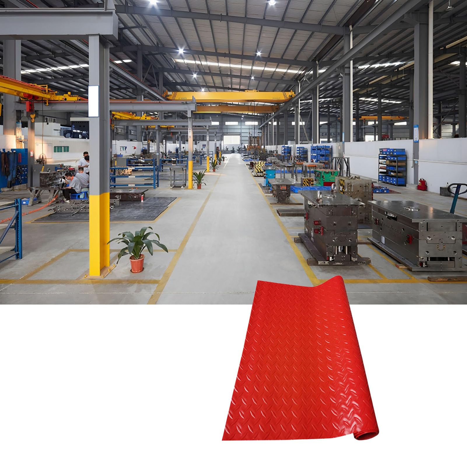 Tapete De Goma Antideslizante, Rollo De Estera De Goma para Garaje, Resistente a Cuadros para Garaje, Banco De Trabajo, Barco, Cocina,Rojo,2mm 2×1m