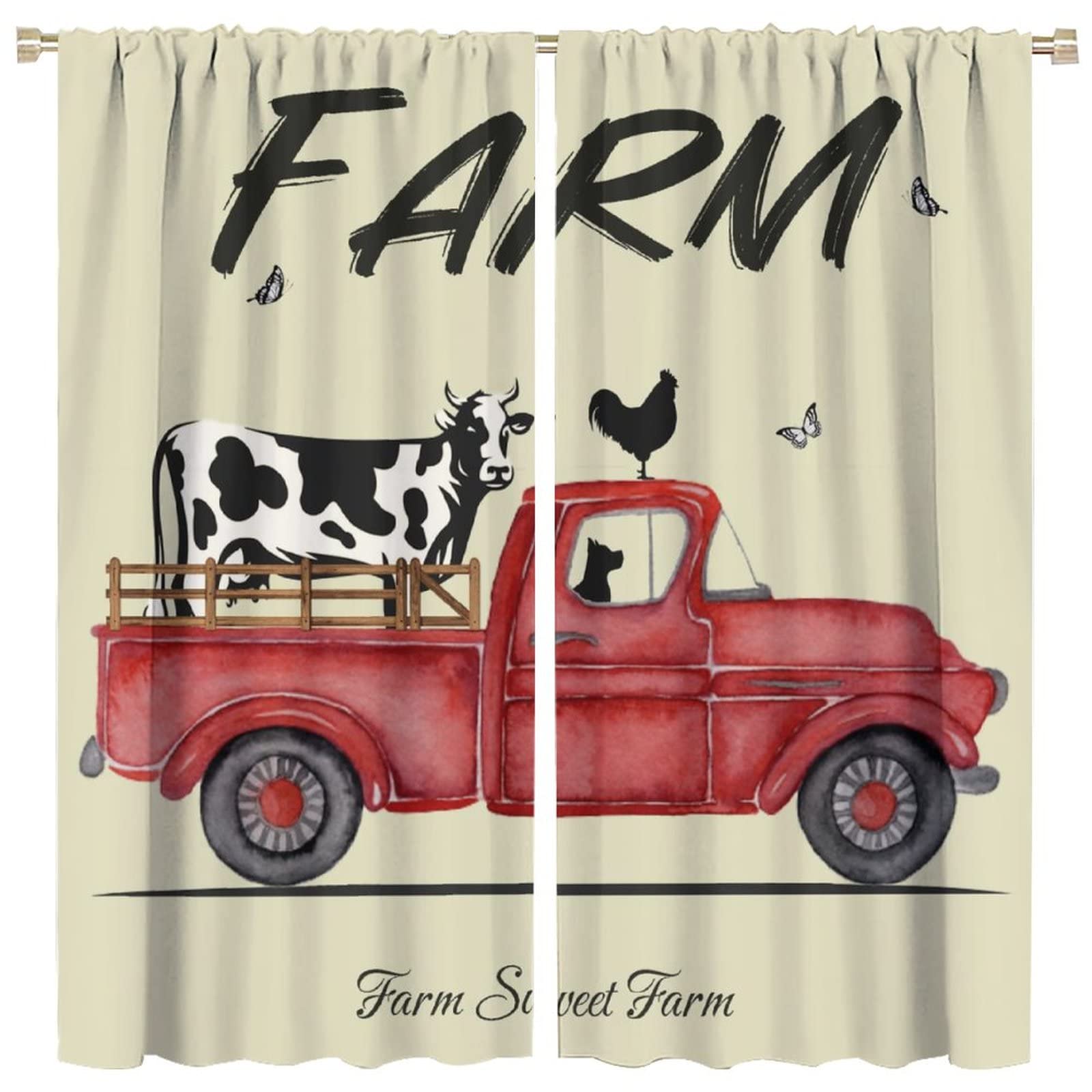 Farm Car Curtain,Rustic Farmhouse Cow Vintage Style Blackout Rod Pocket Window Drapes for Living Room Bedroom Kitchen Bathroom Decor W63xL63in