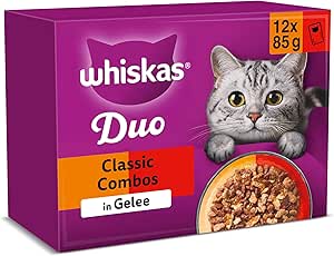 WHISKAS Duo Nassfutter Portionsbeutel Multipack, Classic Combo in Gelee, 12 x 85g